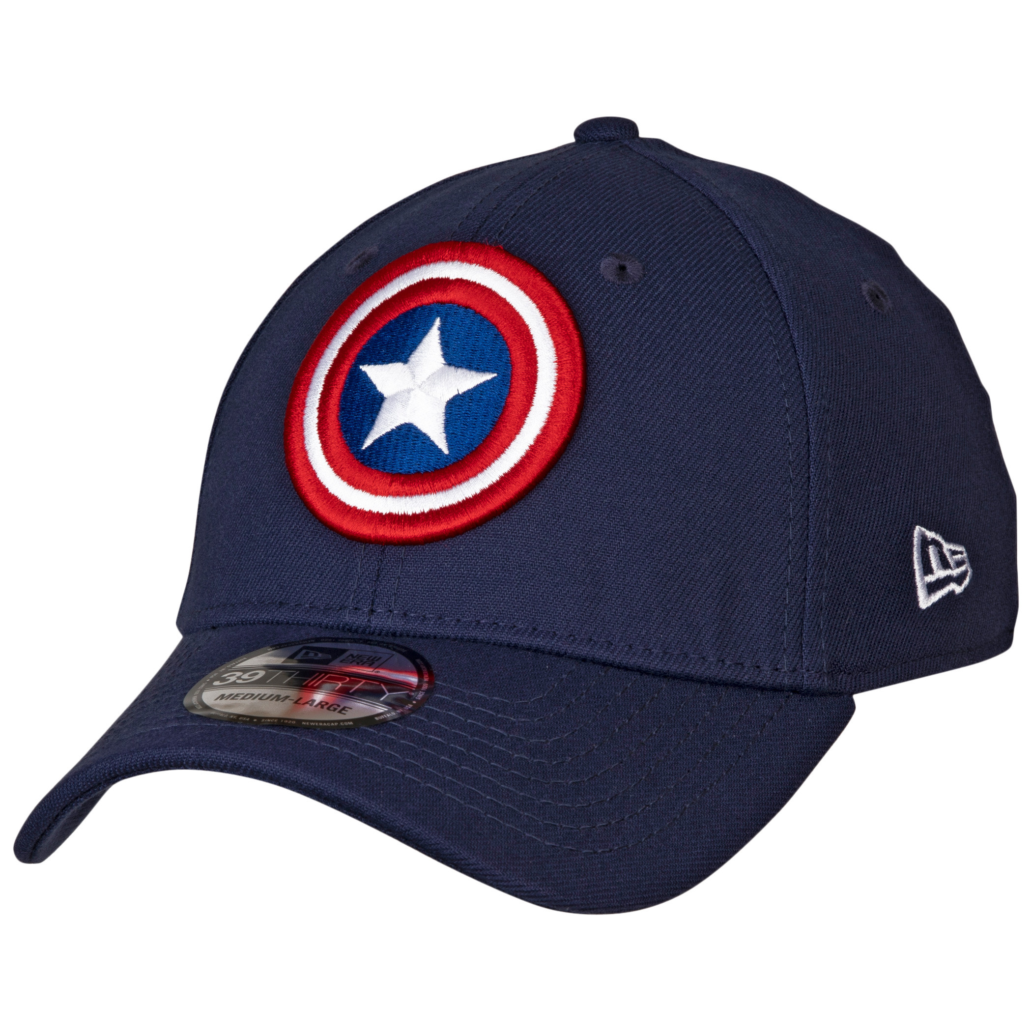 Captain America Shield Symbol Color Block New Era 39Thirty Fitted Hat