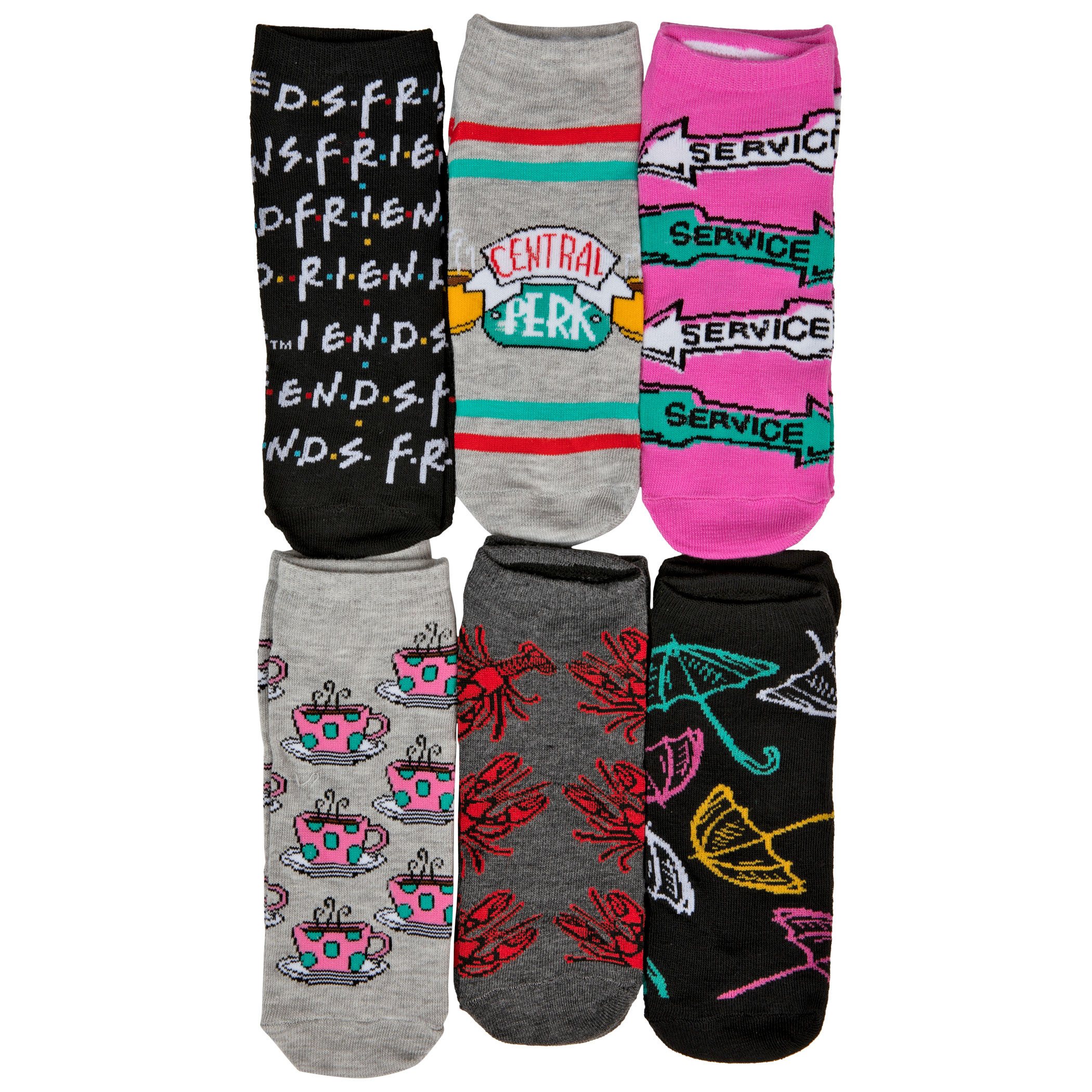 Friends TV Show Symbols and Icons Women's 6-Pack of Shorties Socks