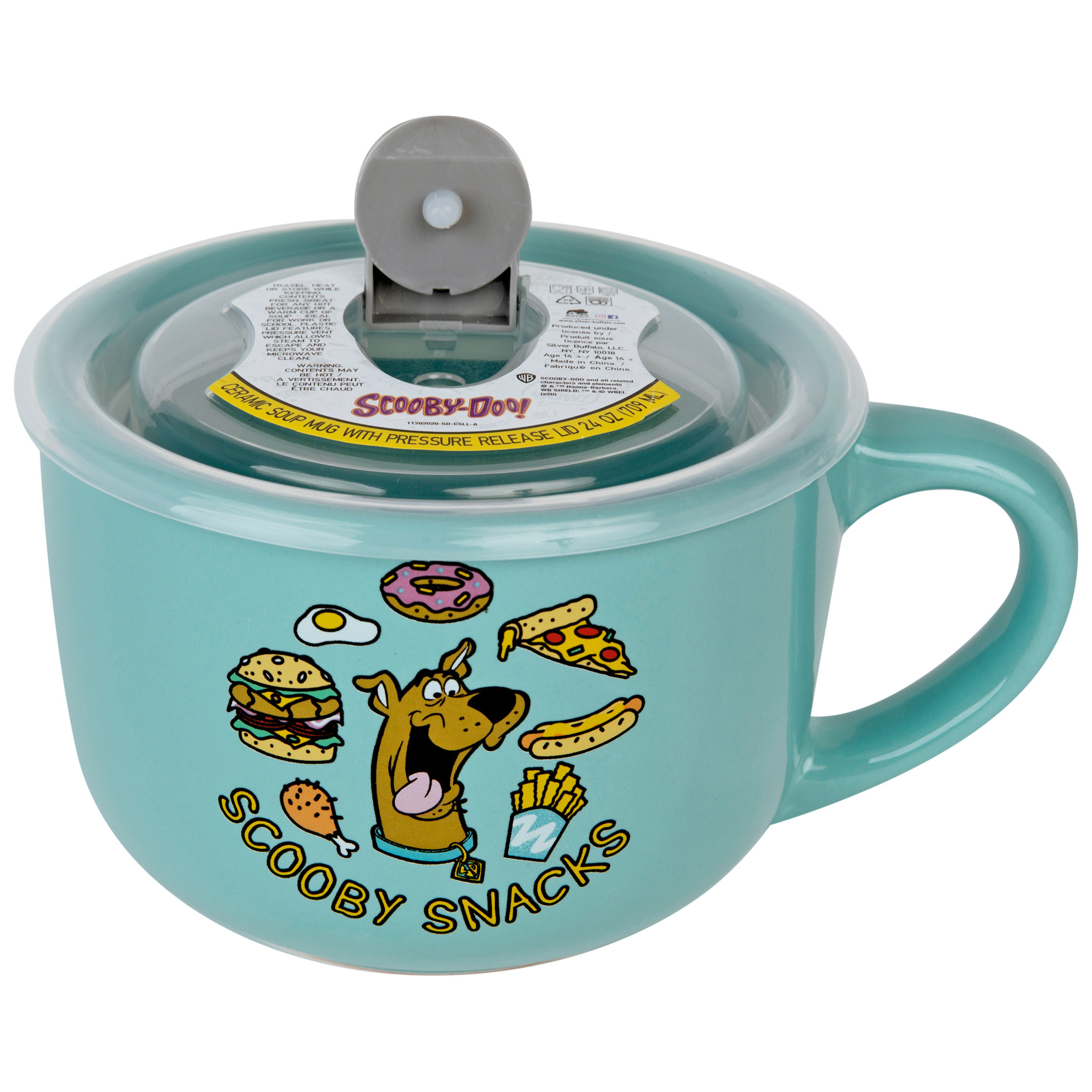 Scooby Doo Food Pattern 24 Ounce Ceramic Soup Mug with Lid