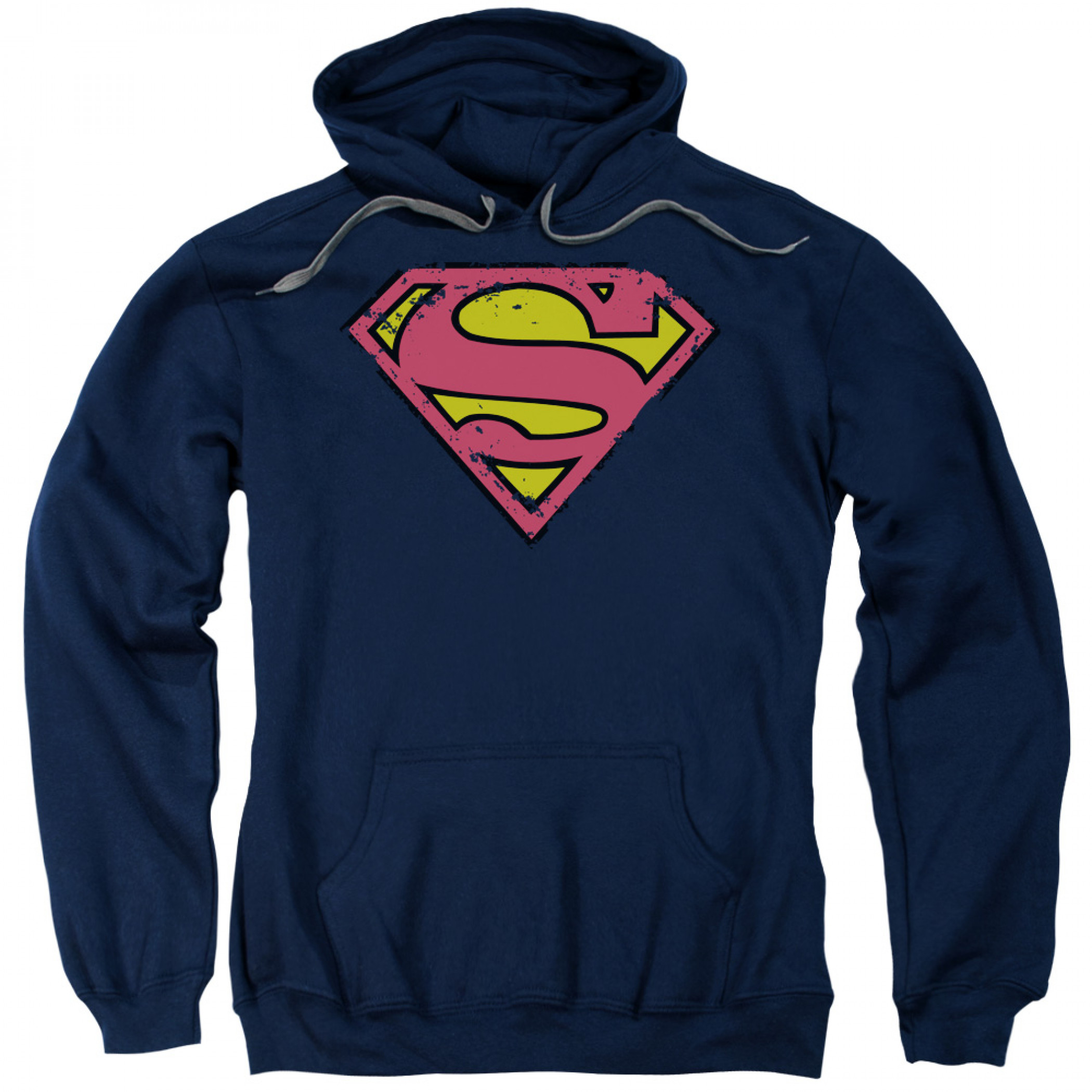 Superman Distressed Logo Navy Blue Hoodie