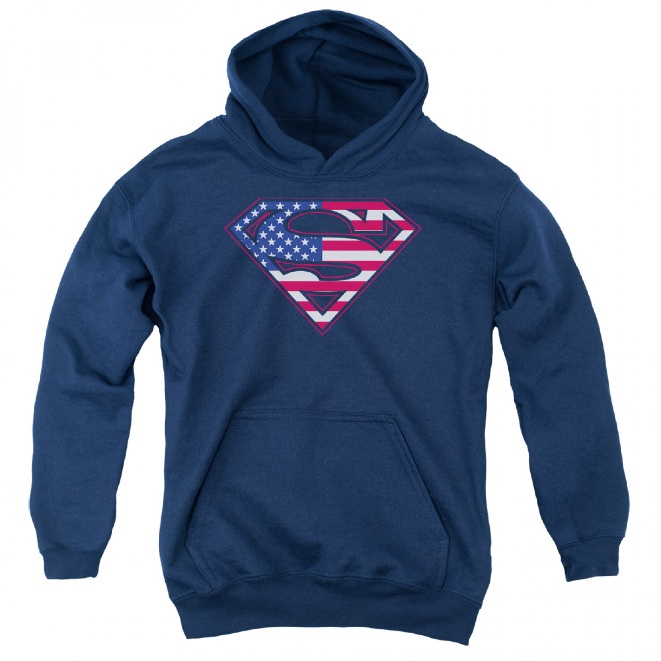 Superman Patriotic American Flag Logo Youth Hoodie