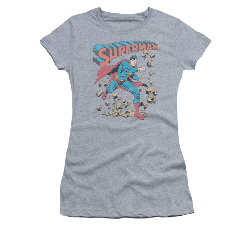 Superman Rock Smash Gray Juniors T-Shirt