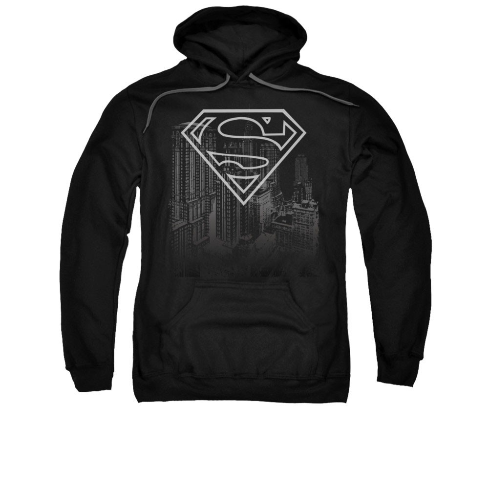 Superman Skyline Black Pullover Hoodie