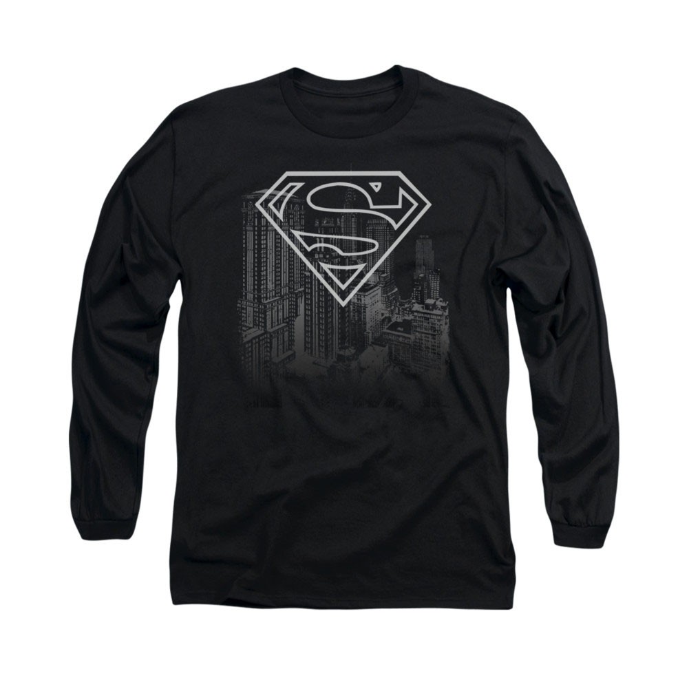 Superman Skyline Black Long Sleeve T-Shirt