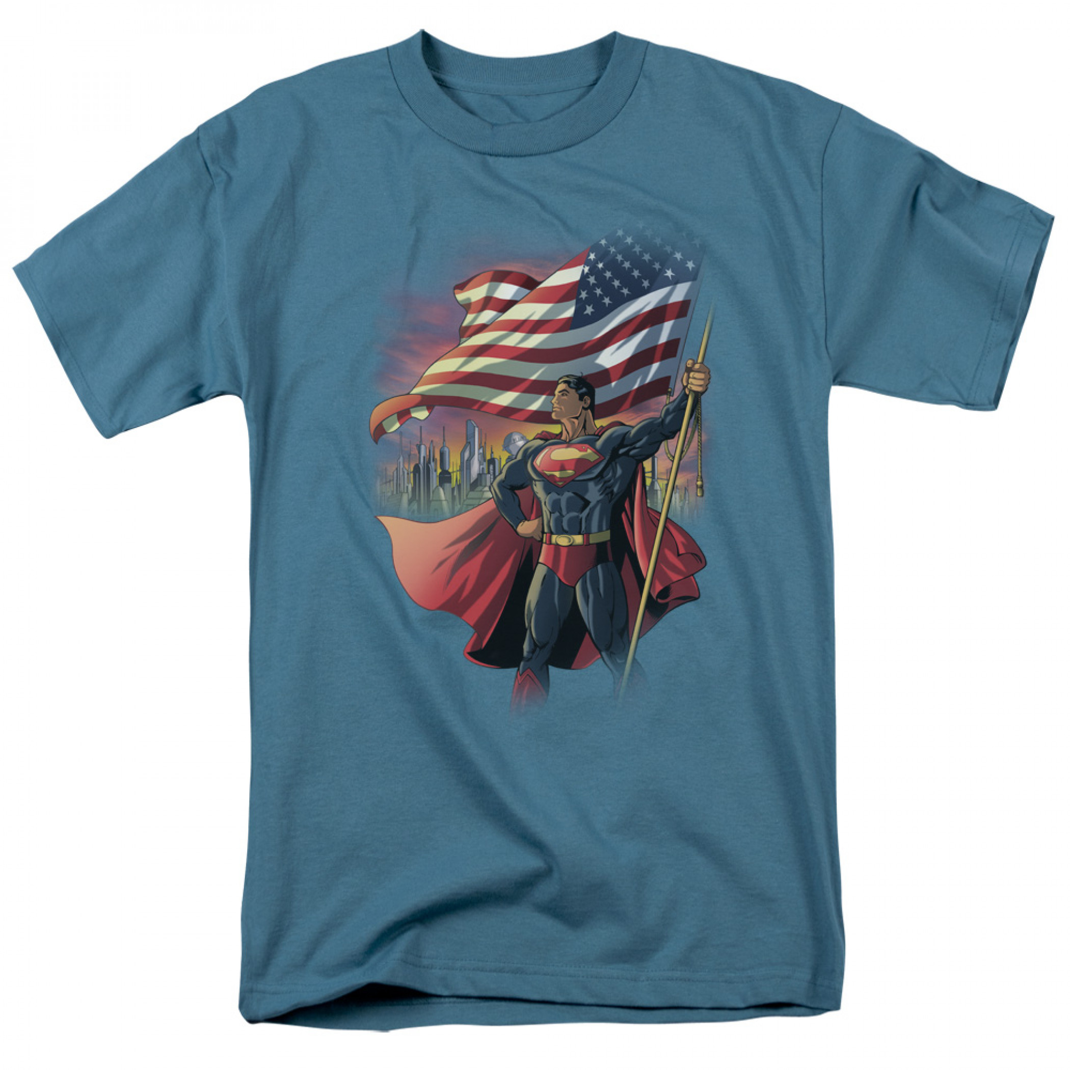 Superman American Flag T-Shirt - Blue