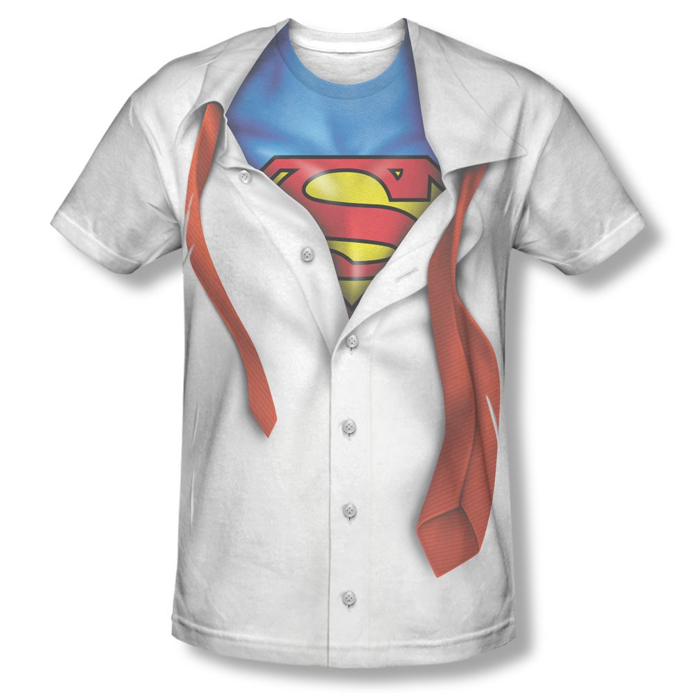 Superman Button-Down Costume Sublimation White T-Shirt