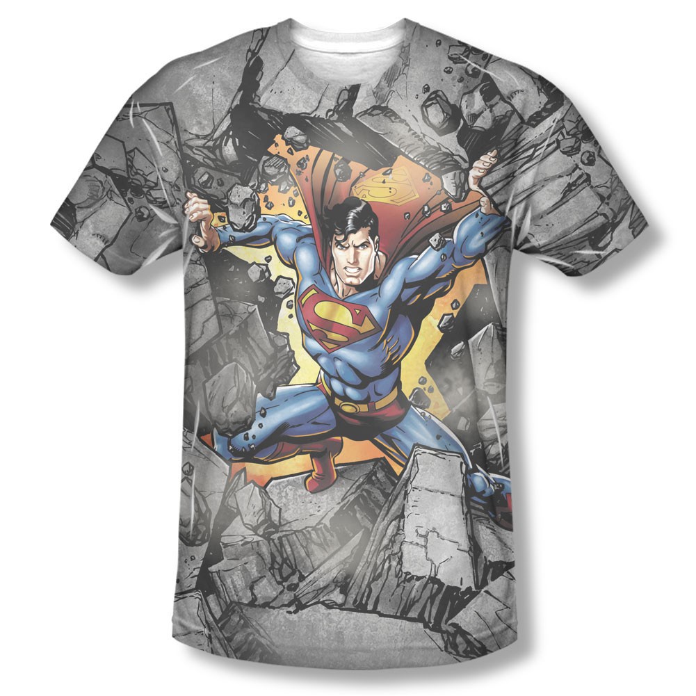 Superman Break On Through Sublimation Gray T-Shirt