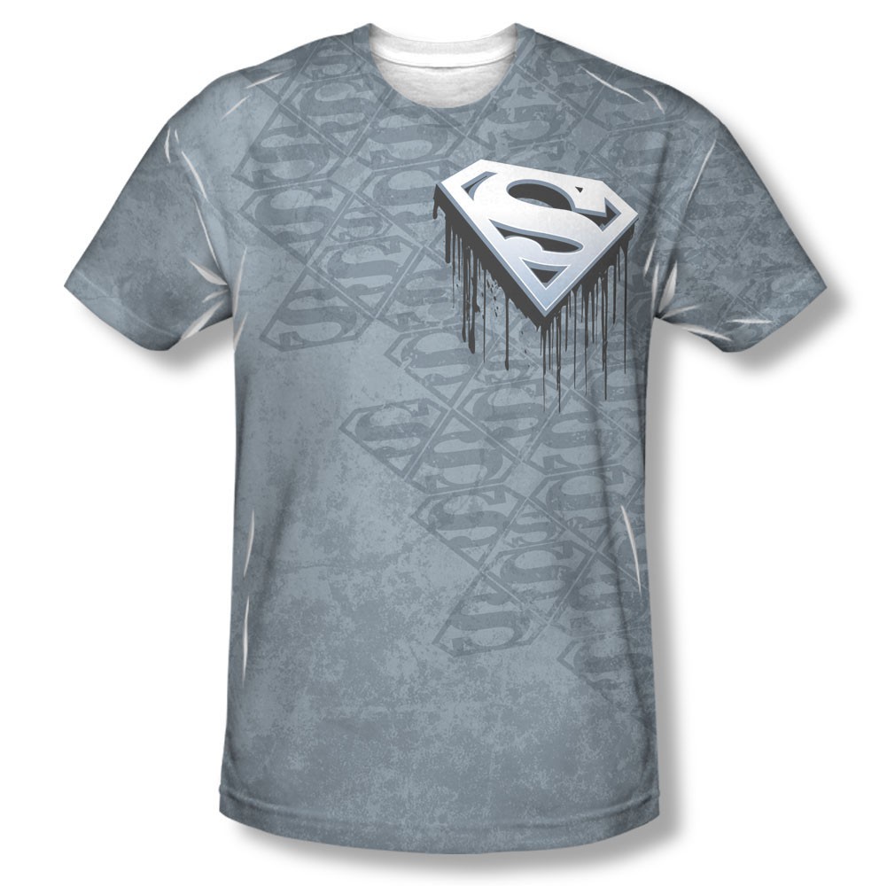 Superman Drip Logo Sublimation Gray T-Shirt
