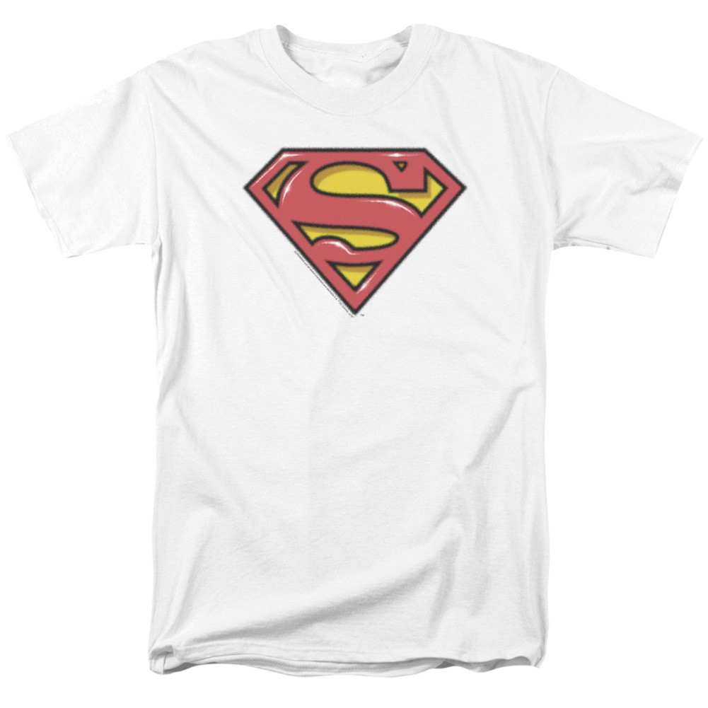 Superman Airbrushed Logo Men's White T-Shirt
