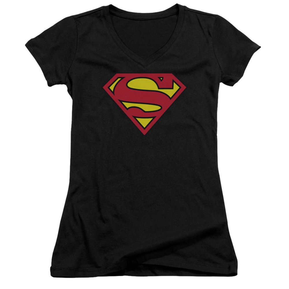 Superman Classic Logo Women's Black V-Neck Tshirt