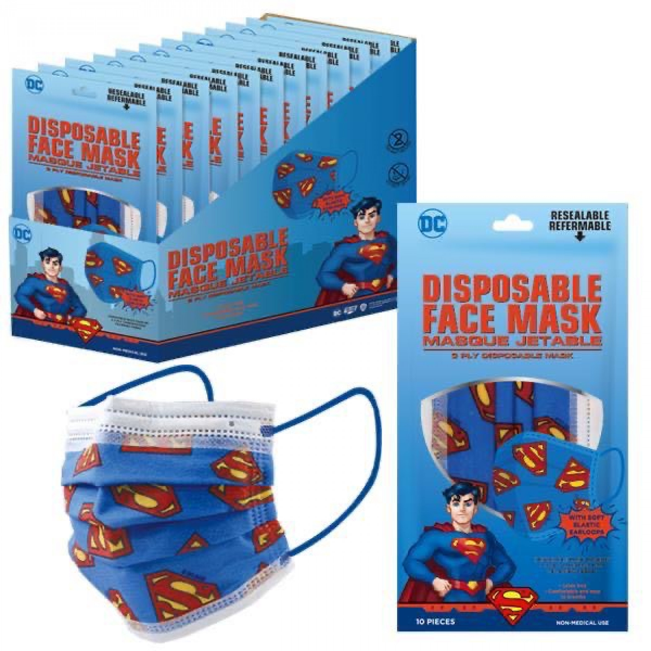 Superman Symbol All Over 10 Pack of Disposable Youth Face Masks