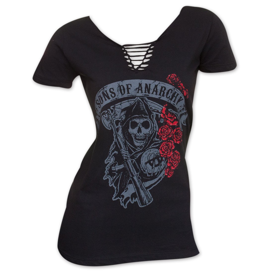 Sons Of Anarchy Women's Lace-Up Roses Tee Shirt
