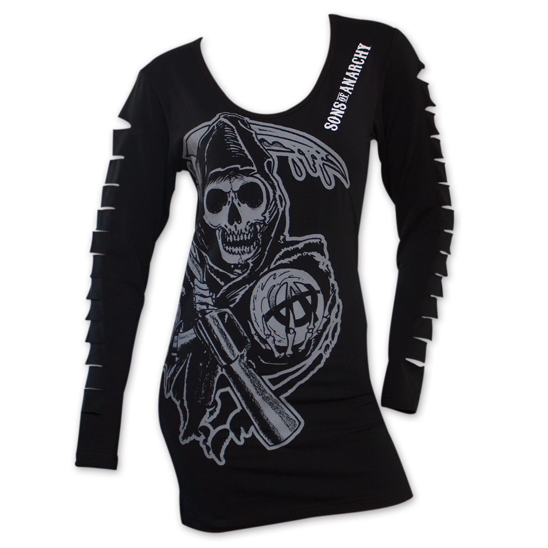 Women's Sons of Anarchy Grim Reaper Ripped Sleeve Shirt