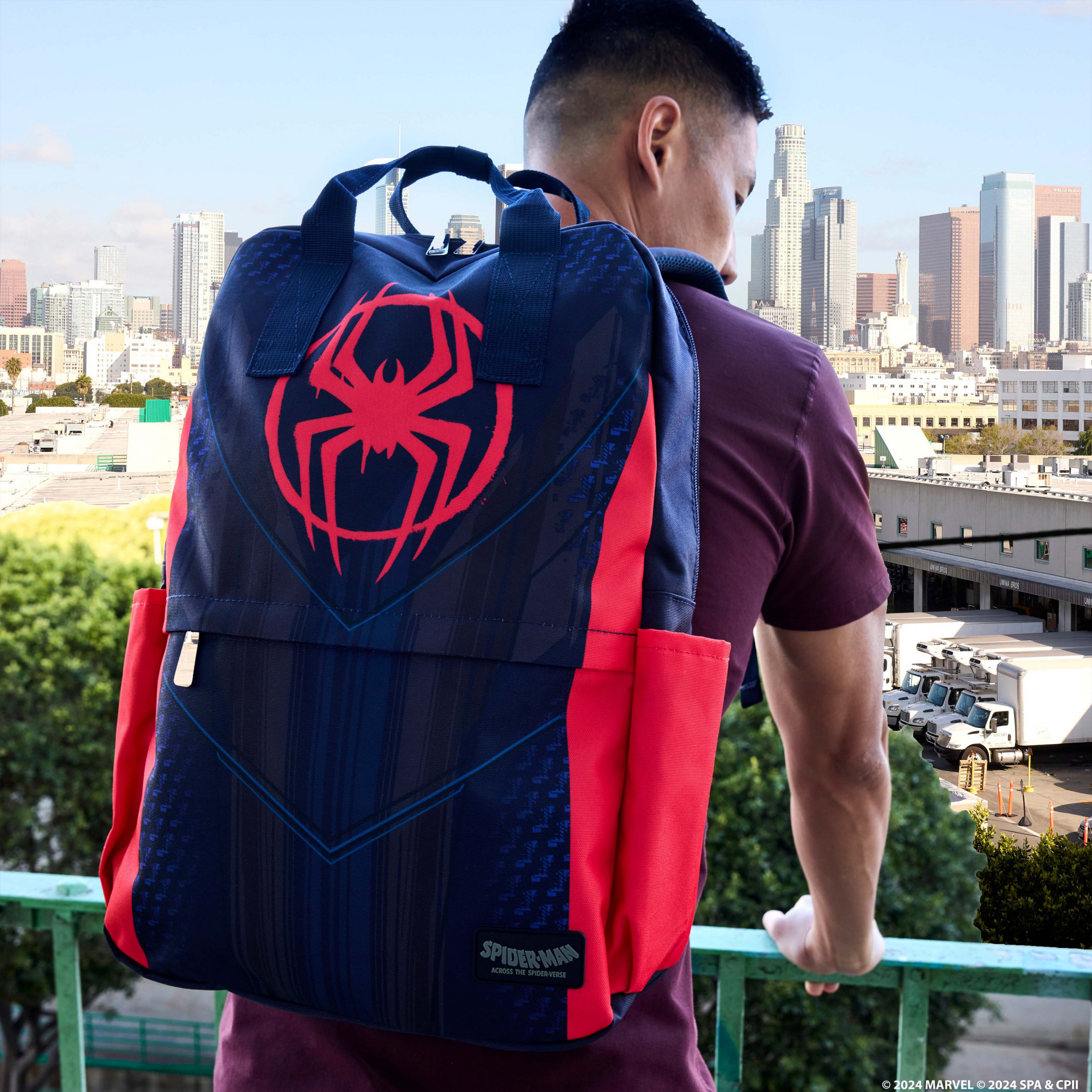 Spider-Verse Miles Morales Logo Full Size Nylon Backpack By Loungefly