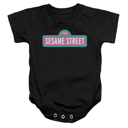 Sesame Street Pink Logo Black Onesie