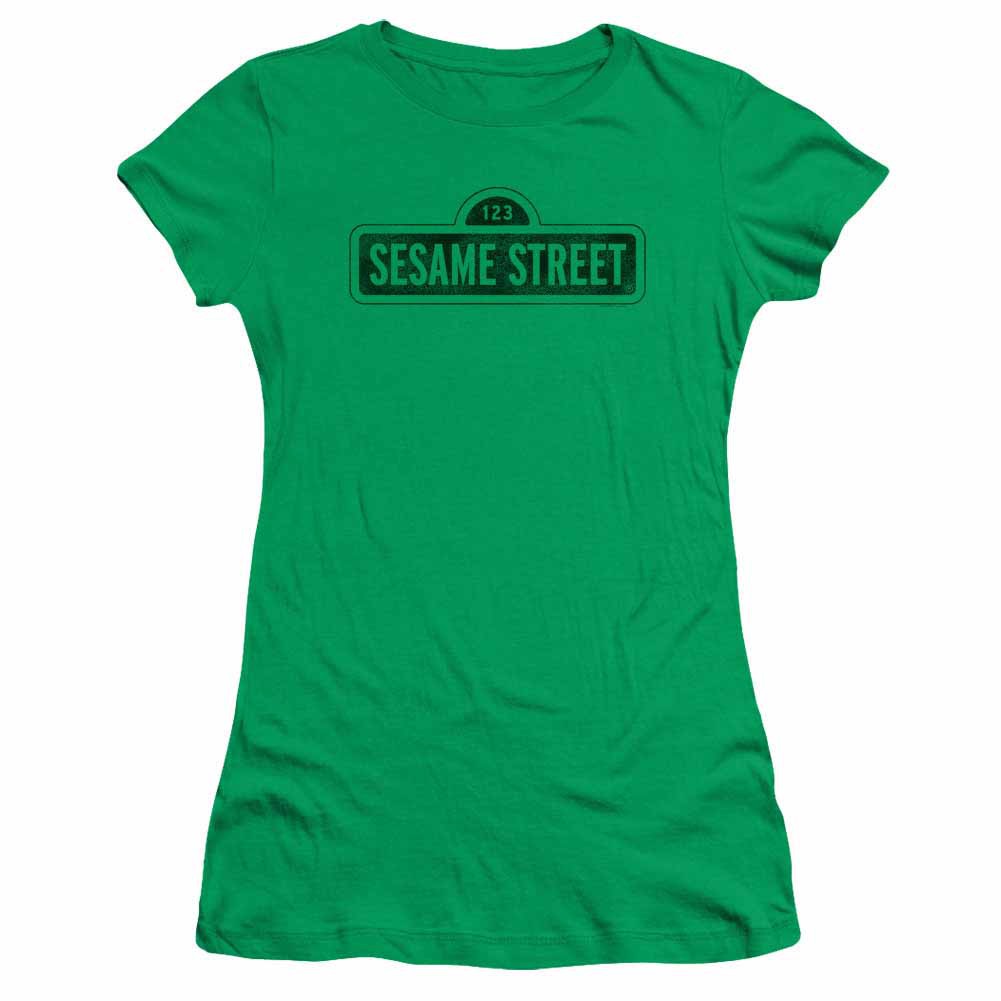 Sesame Street One Color Dark Green Juniors T-Shirt