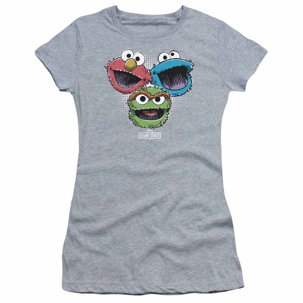 Sesame Street Halftone Heads Gray Juniors T-Shirt