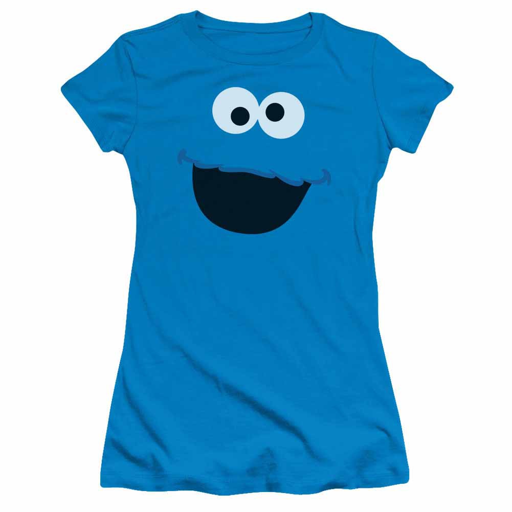 Sesame Street Cookie Monster Face Blue Juniors T-Shirt