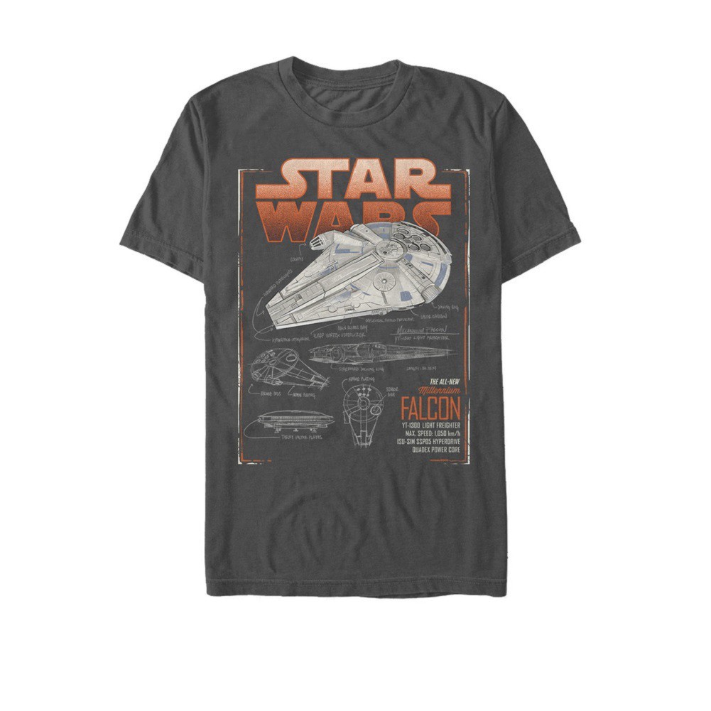 Star Wars Han Solo Story All New Millennium Falcon Schematics Men's Grey T-Shirt