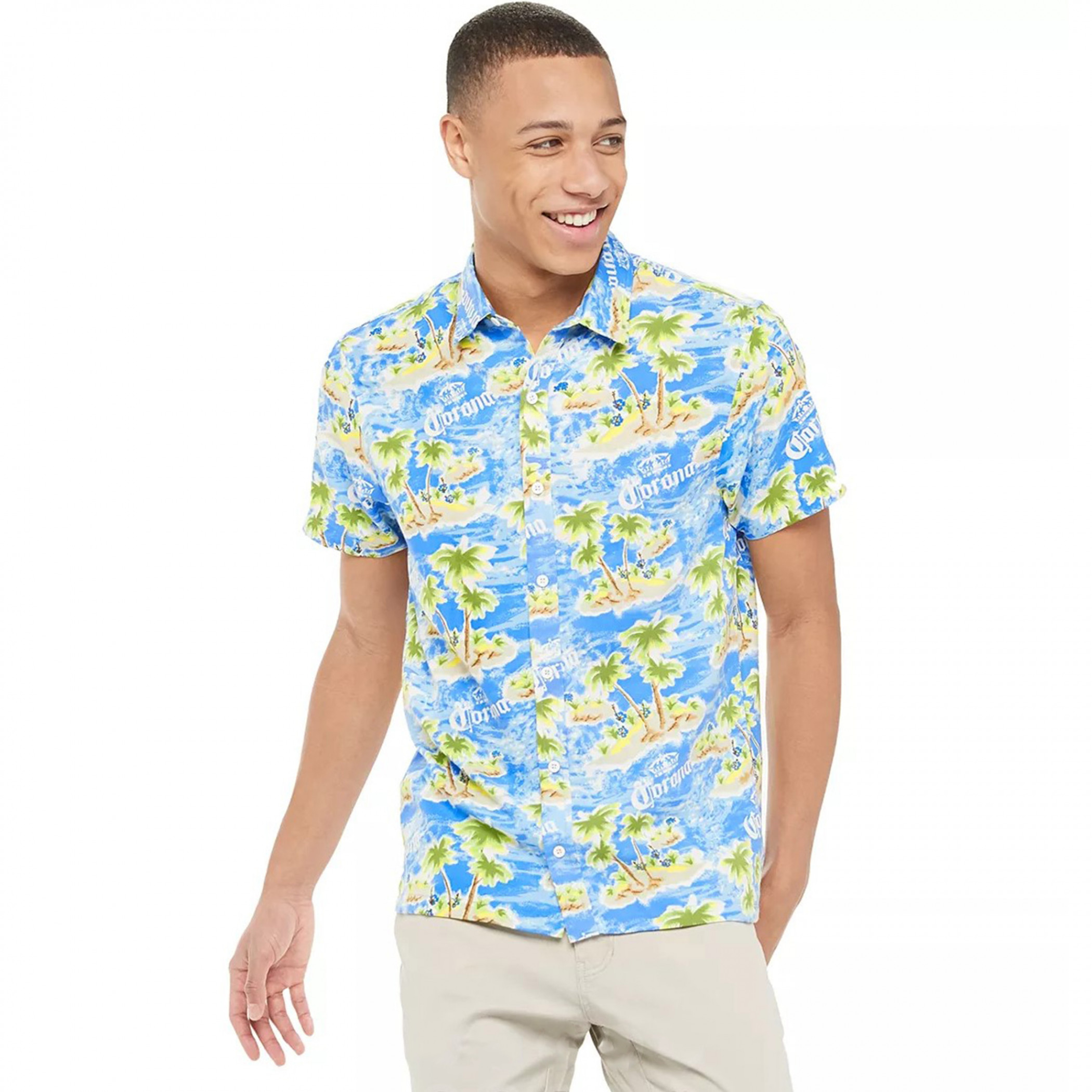 Corona Extra Tropical Island Button-Up Hawaiian Shirt-Medium