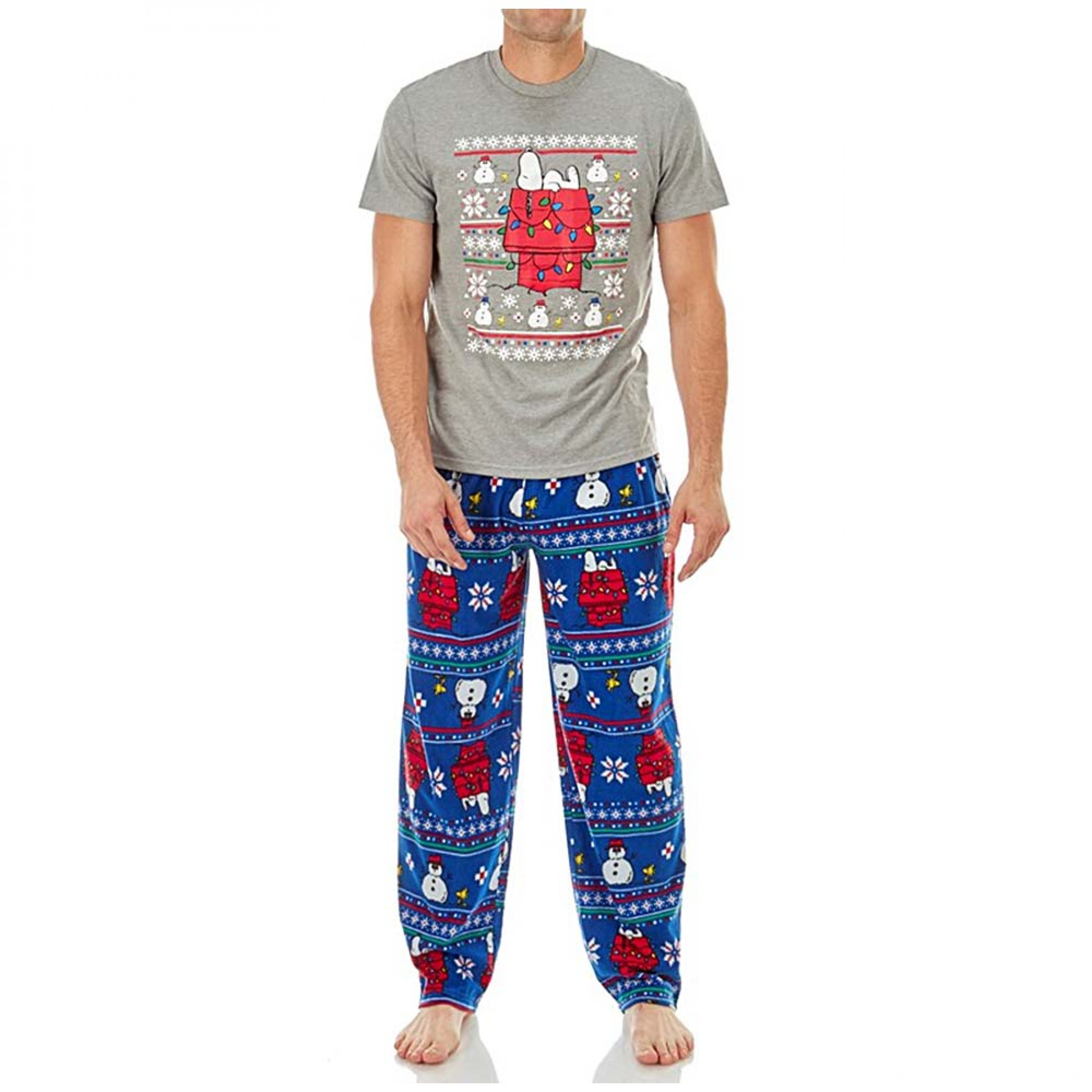 Snoopy Grey And Blue Tee Shirt And Lounge Pant Set