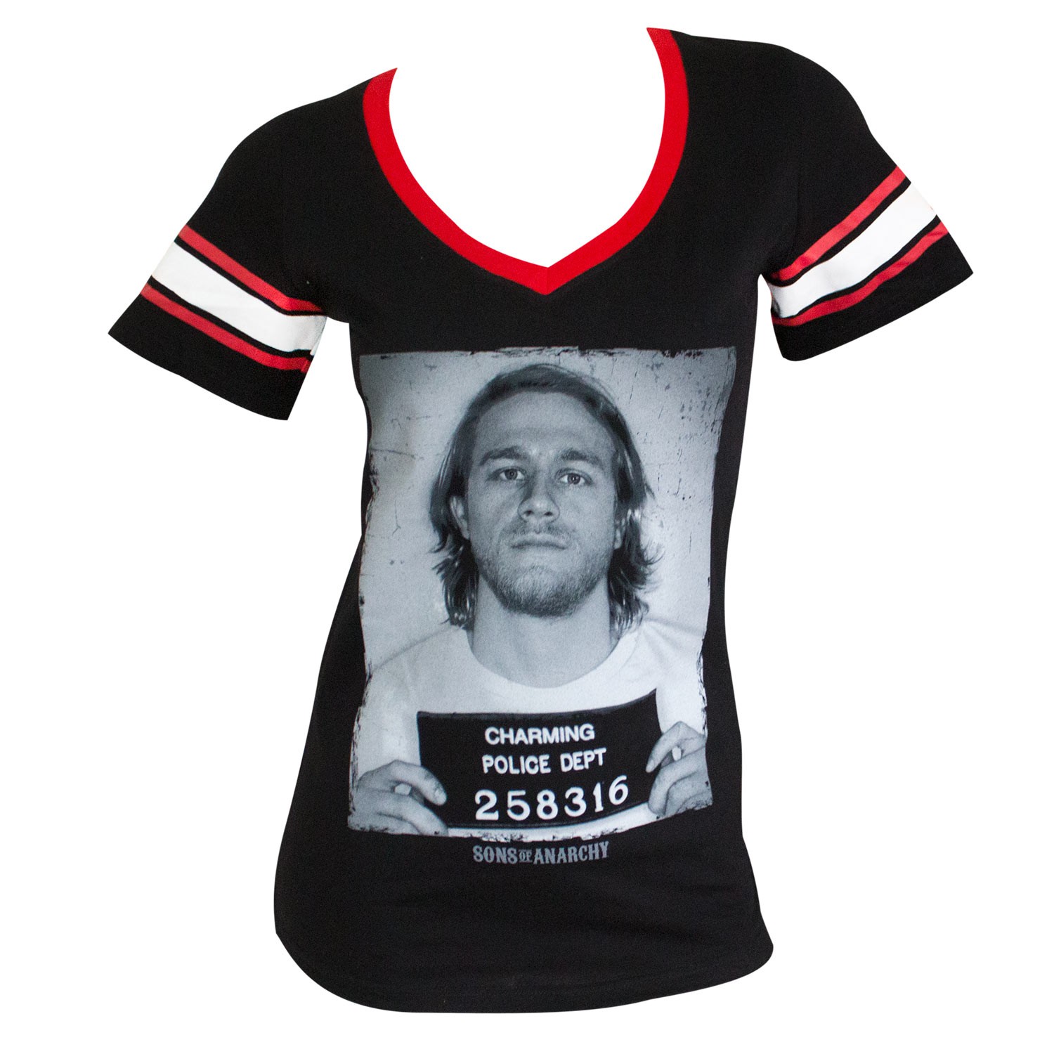 Sons Of Anarchy Mug Shot Women's Striped Sleeve Tee Shirt