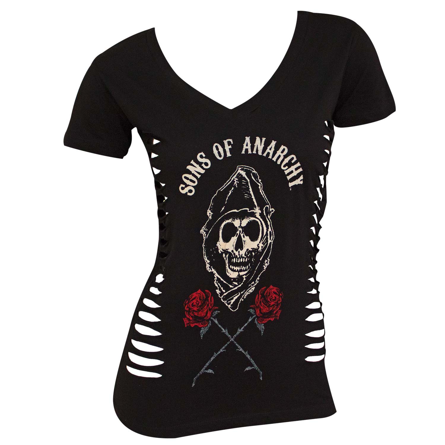 Sons Of Anarchy Side Slash Reaper Roses Women's Black T-Shirt