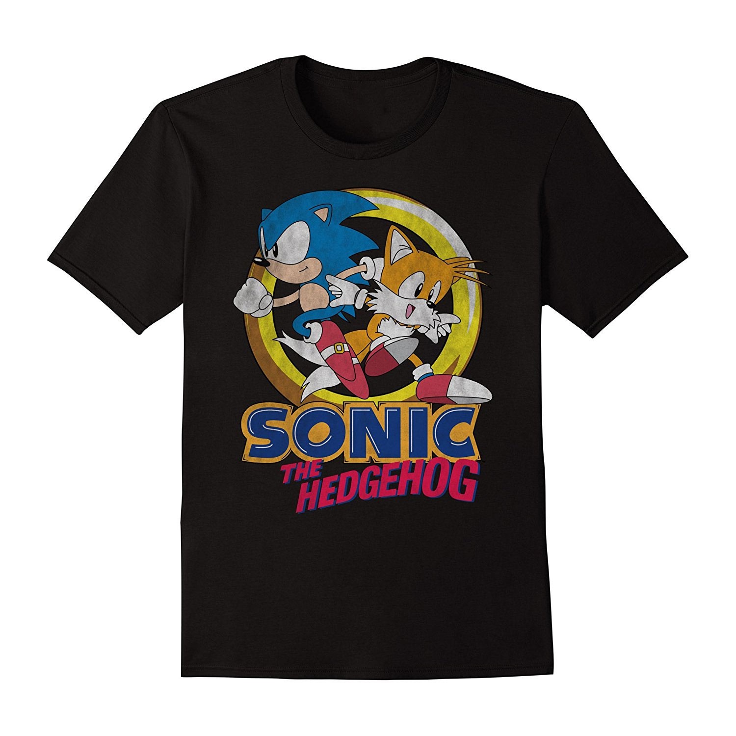 Sonic The Hedgehog And Tails Boys 8-20 Youth Black Tee Shirt