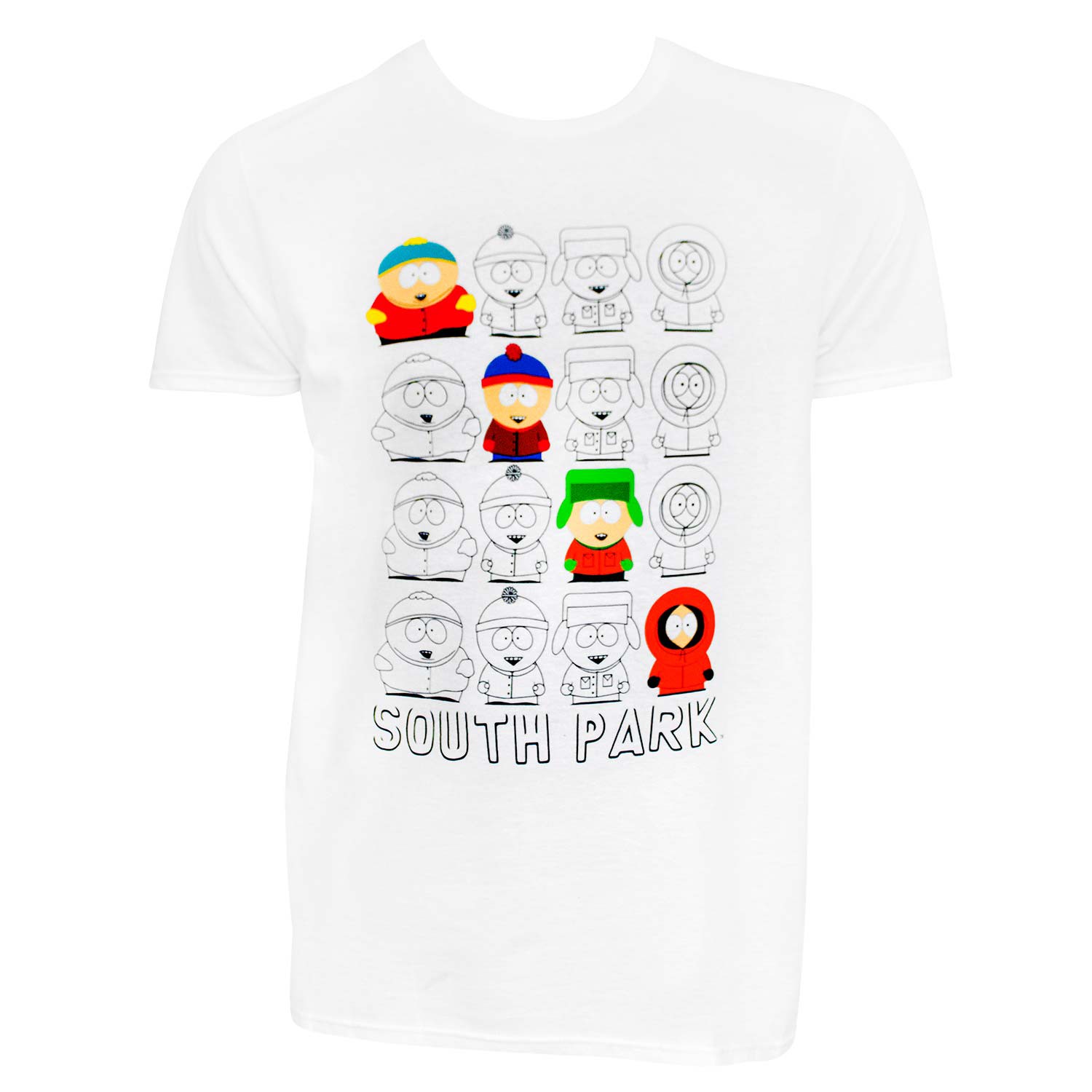 South Park Men's White Character Outline T-Shirt