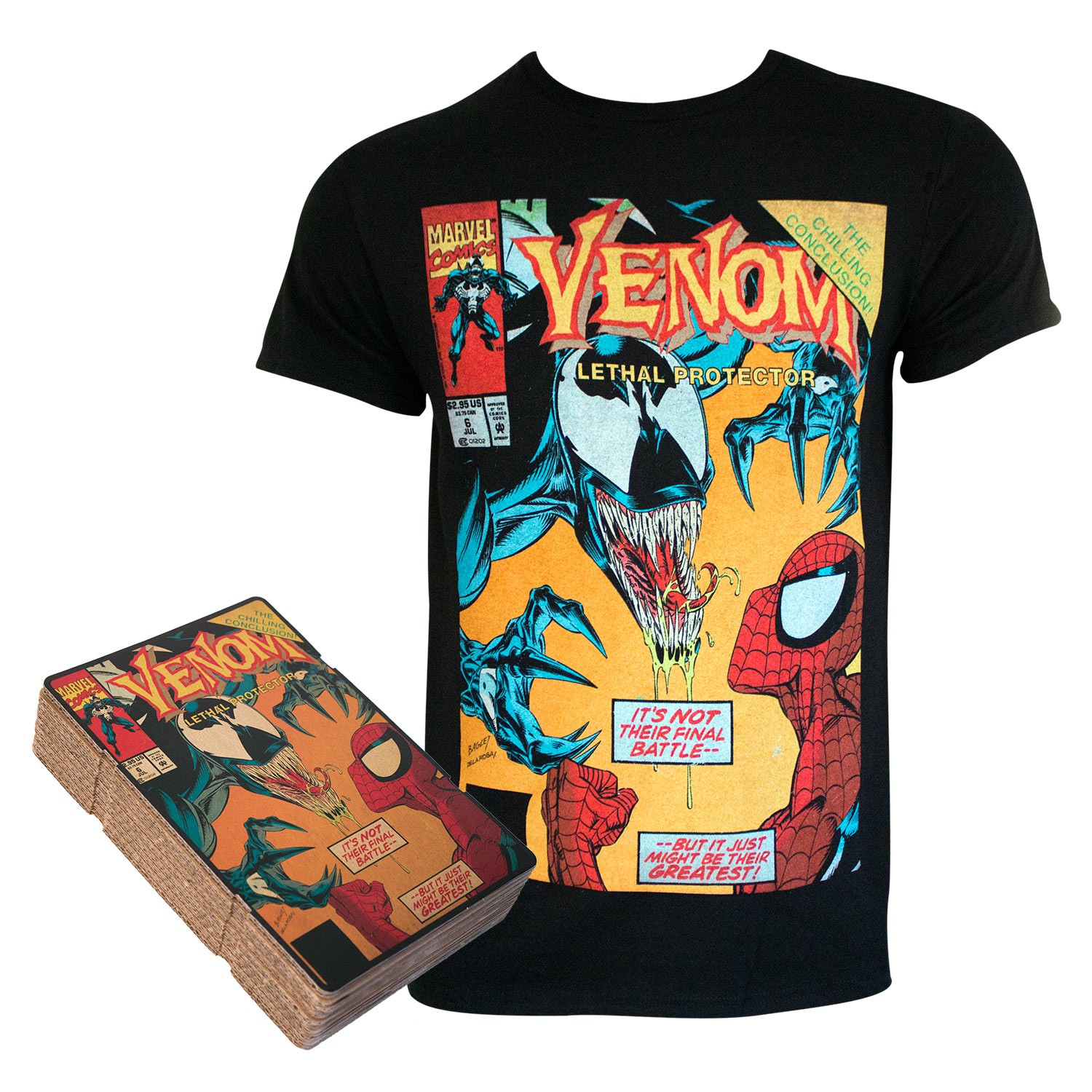 Spiderman VS Venom Comic Cover Boxed Black Tee Shirt