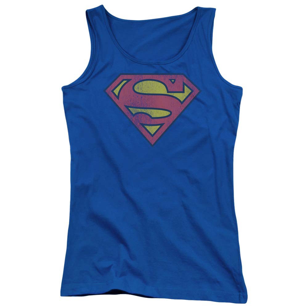 Superman Distressed Logo Women's Blue Tank Top