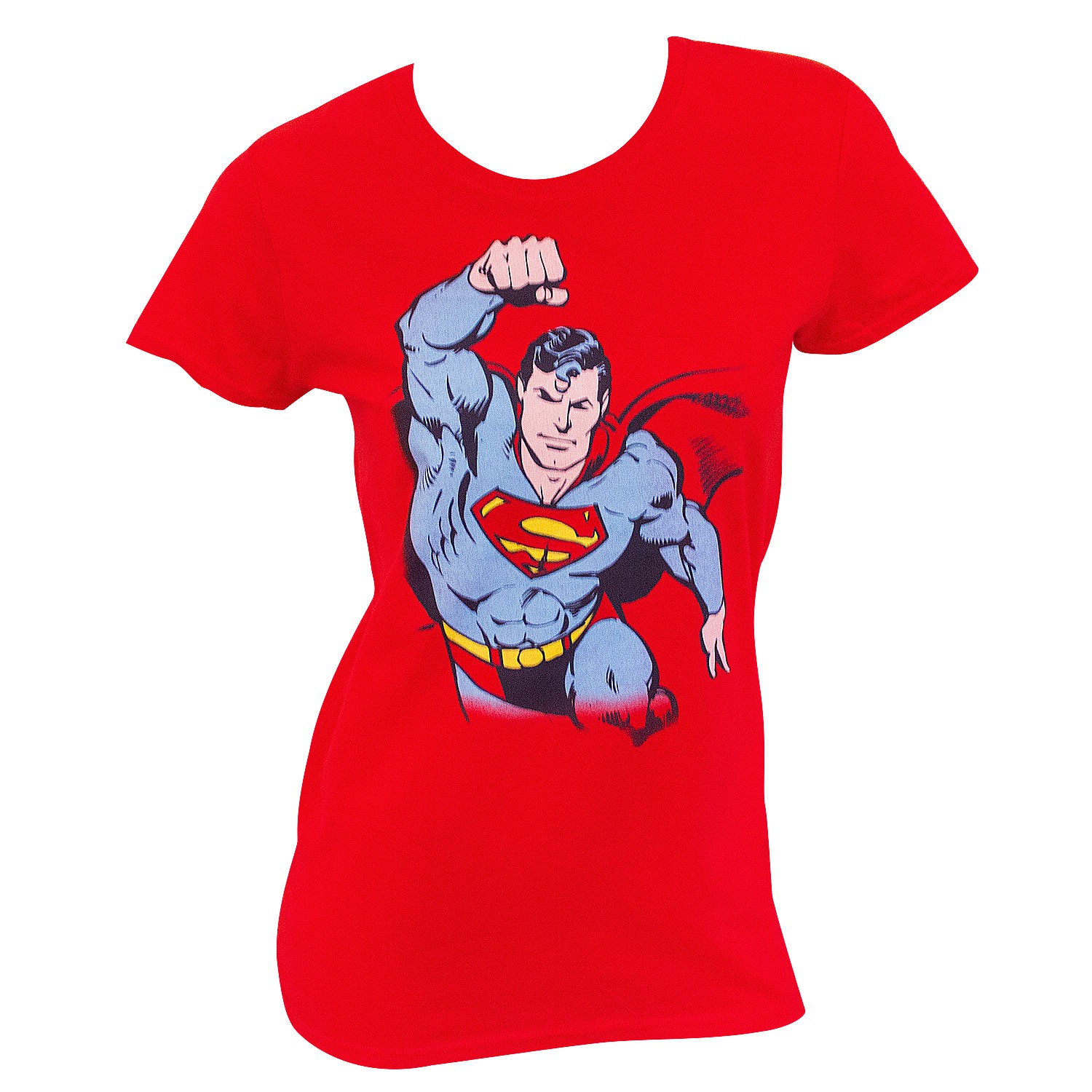 Superman In Flight Ladies Red Tee Shirt