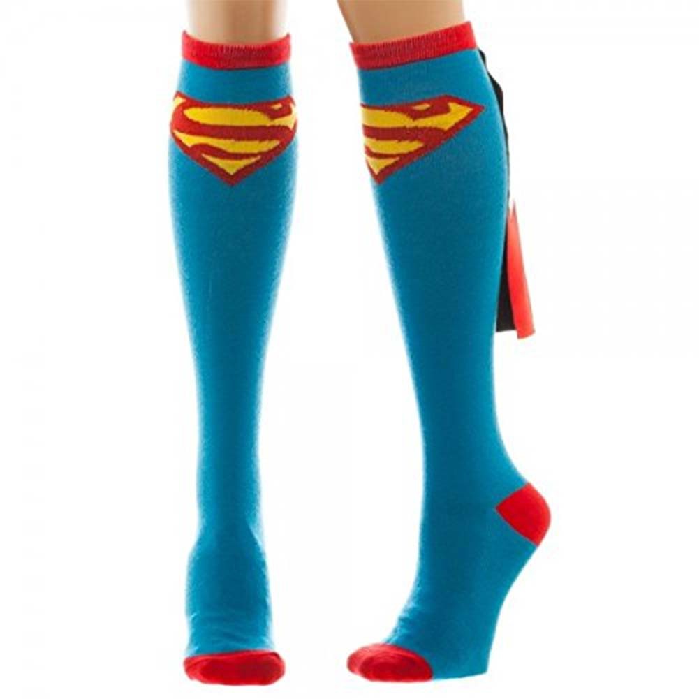 Superman Women's Blue Knee High Shiny Cape Socks