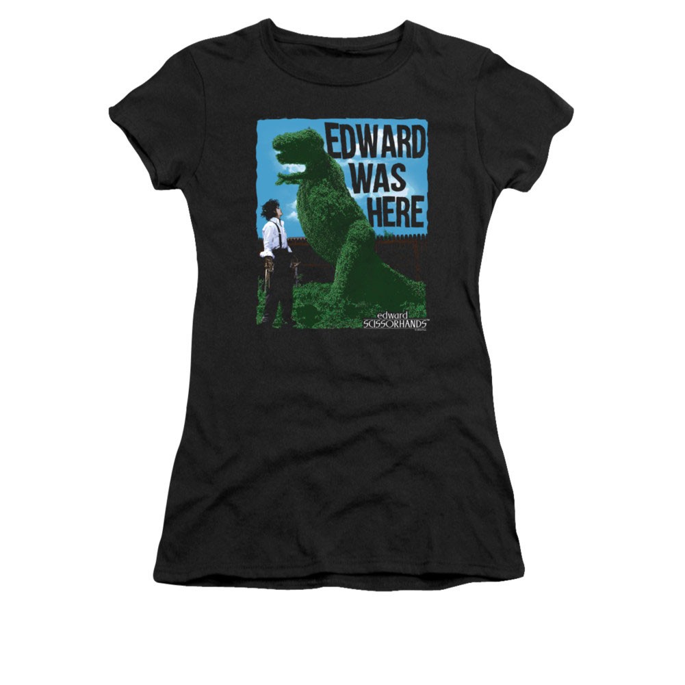 Edward Scissorhands Black Juniors Was Here Tee Shirt