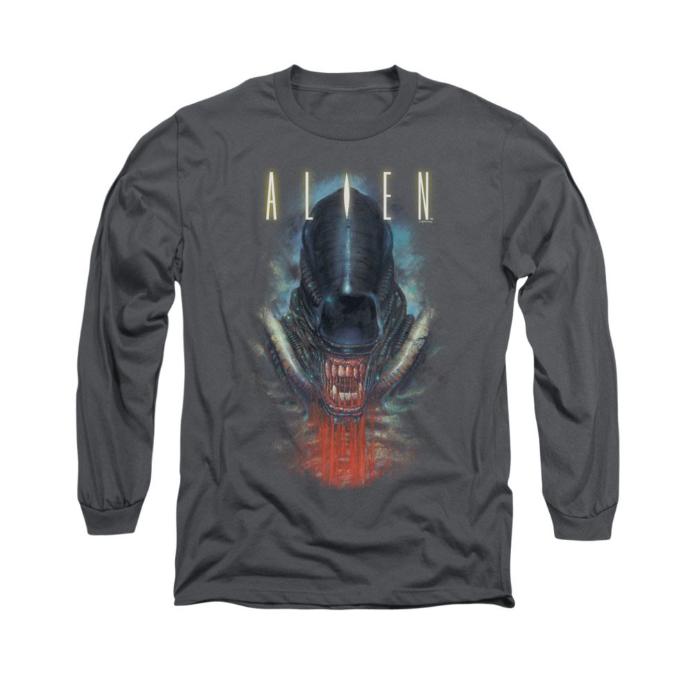Alien Bloody Jaw Gray Long Sleeve T-Shirt