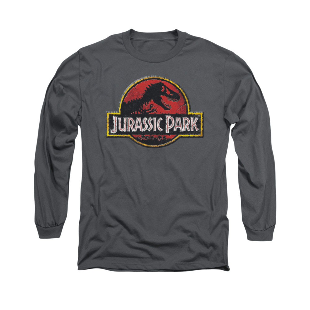 Jurassic Park Stone Logo Gray Long Sleeve T-Shirt