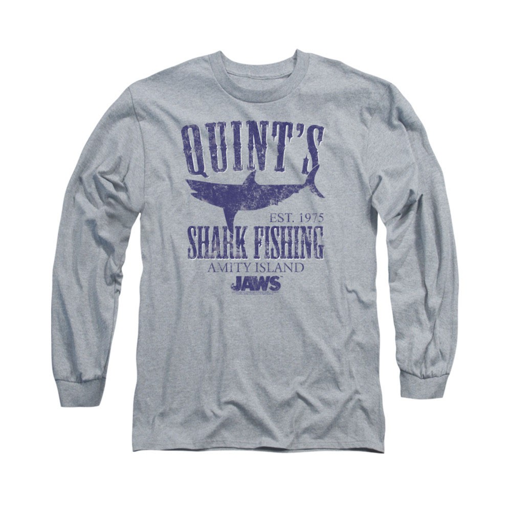 Jaws Quint's Shark Fishing Gray Long Sleeve T-Shirt