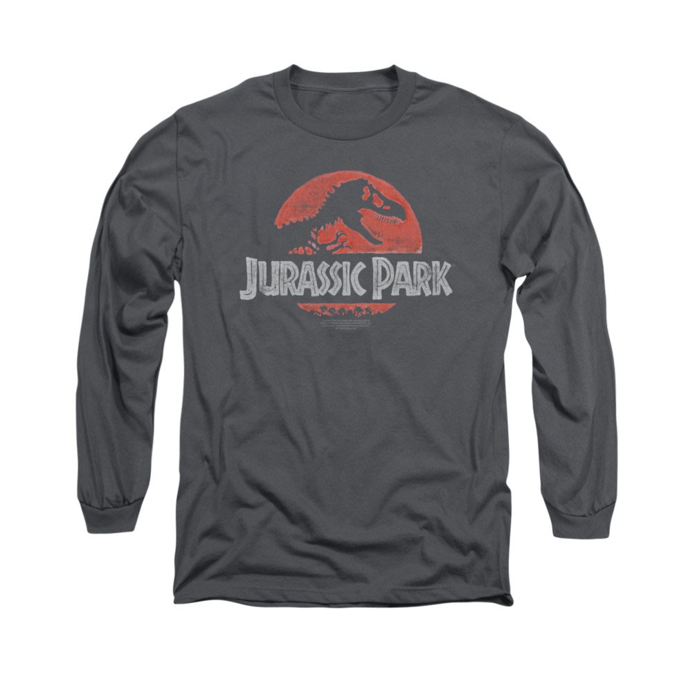 Jurassic Park Faded Logo Gray Long Sleeve T-Shirt