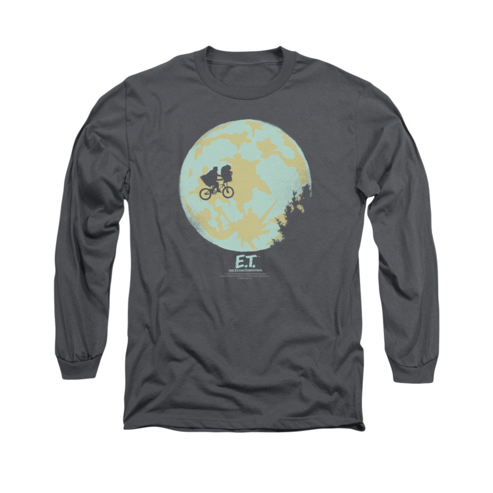 E.T. The Extra Terrestrial In The Moon Gray Long Sleeve T-Shirt