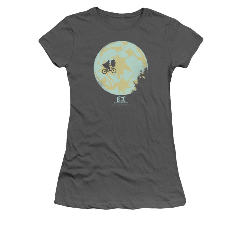 E.T. The Extra Terrestrial In The Moon Gray Juniors Tee Shirt