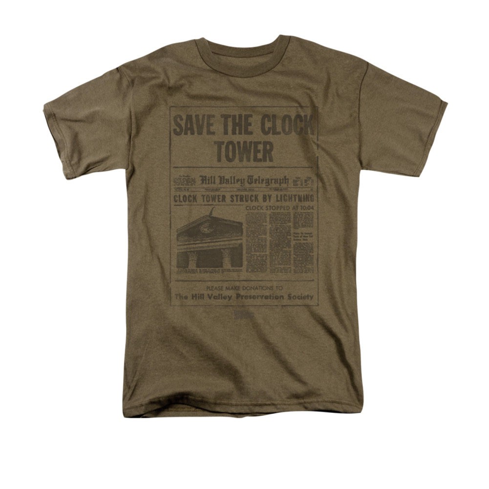 Back To The Future Save The Clock Tower Brown Tee Shirt