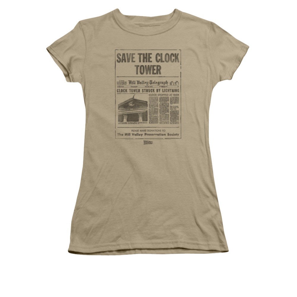 Back To The Future Juniors Brown Save The Clock Tower Tee Shirt