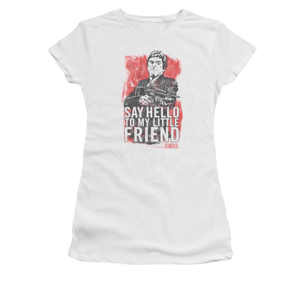 Scarface Say Hello To My Little Friend White Juniors T-Shirt