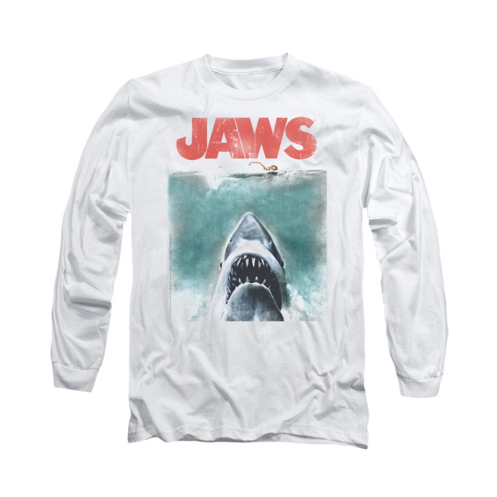 Jaws Vintage Poster White Long Sleeve T-Shirt