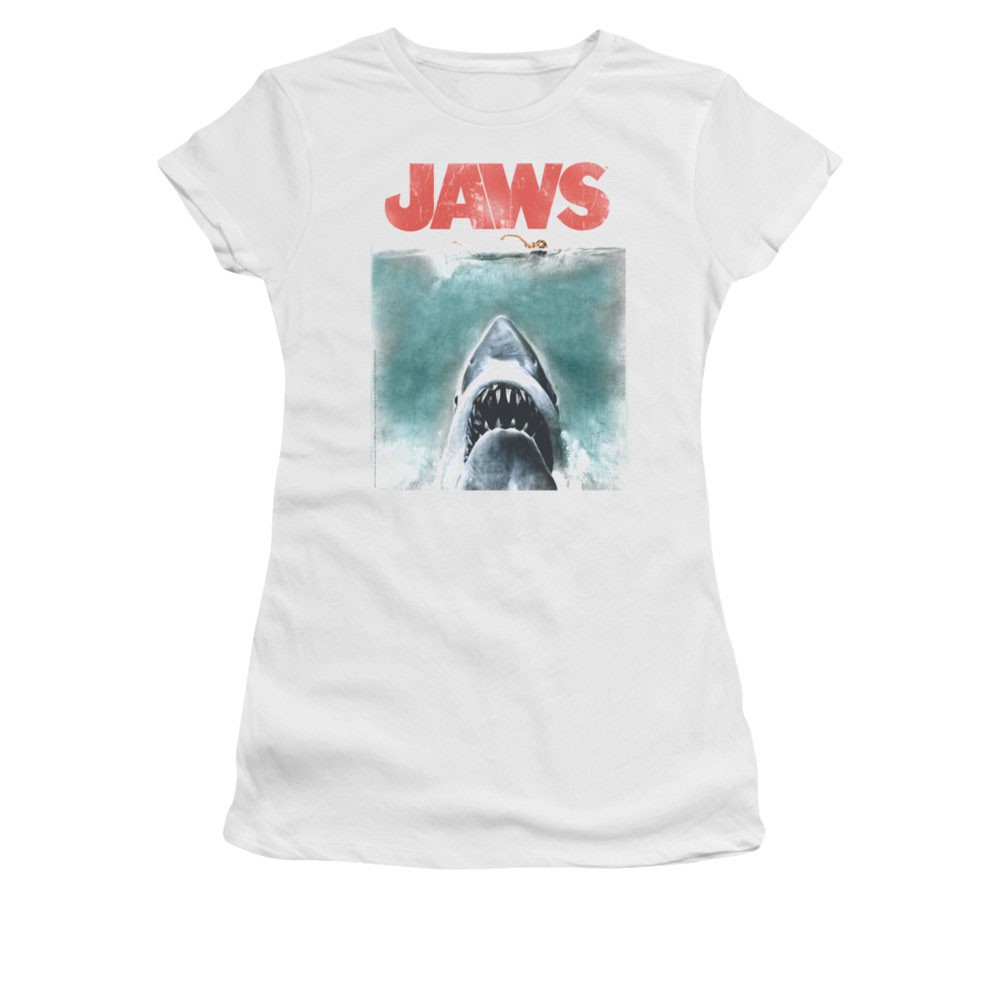Jaws Juniors White Vintage Poster Tee Shirt