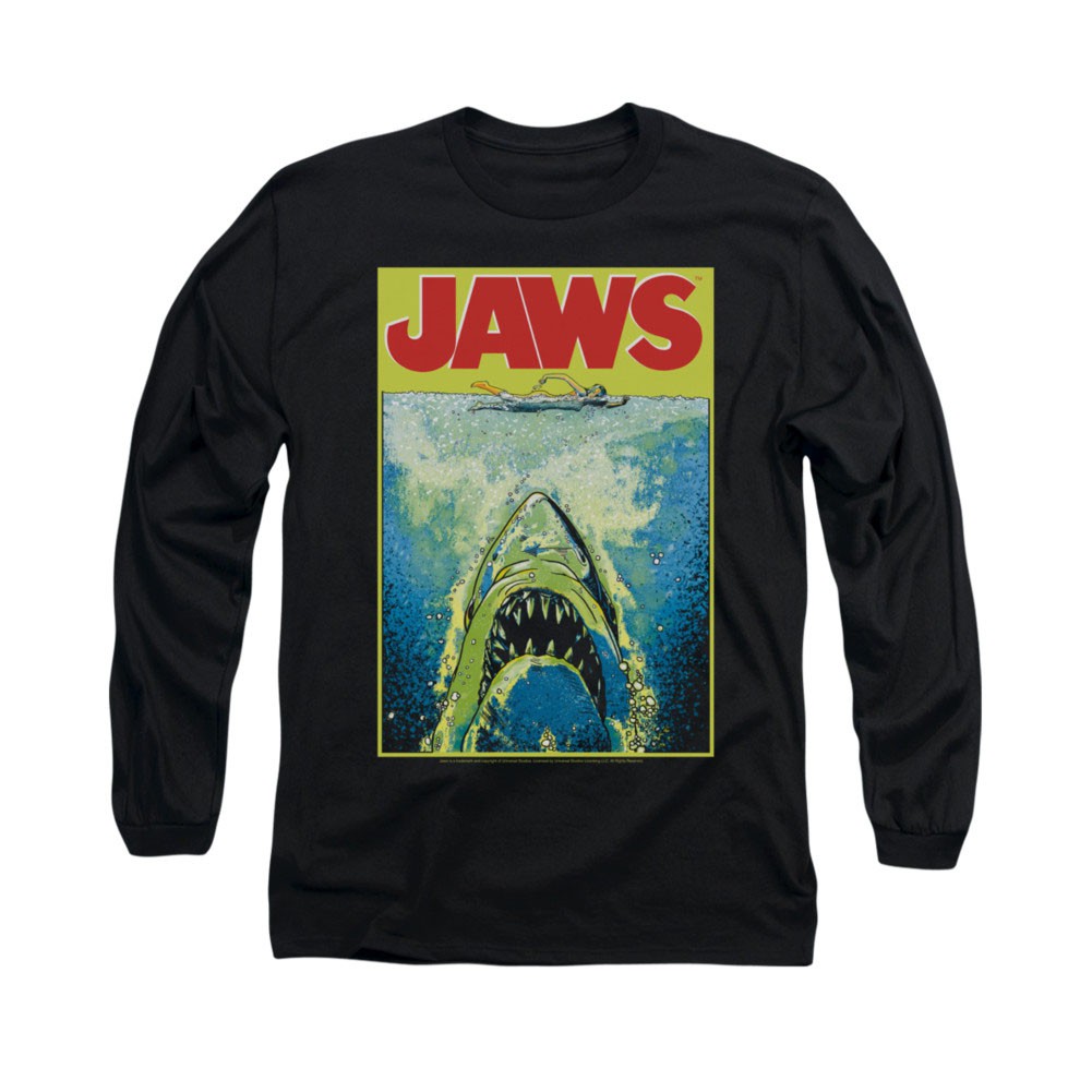 Jaws Bright Poster Black Long Sleeve T-Shirt