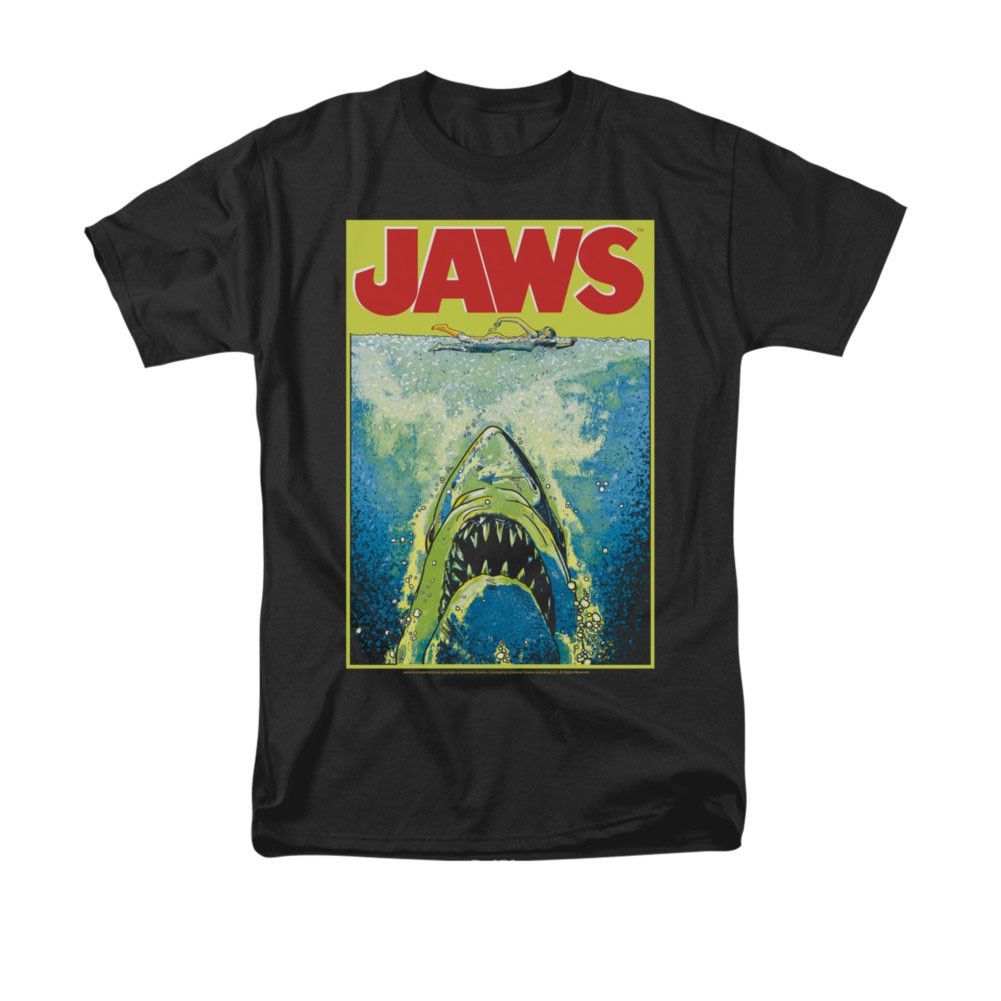 Jaws Bright Poster Black Tee Shirt