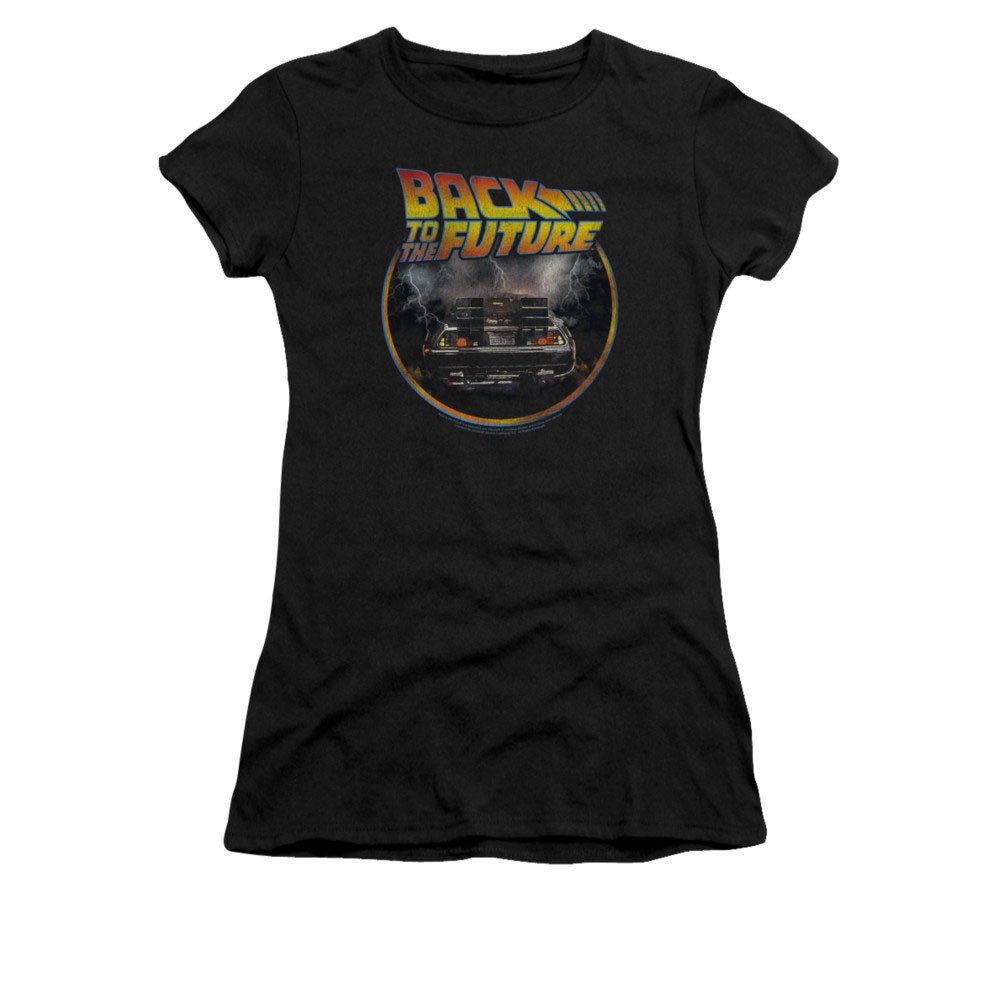 Back To The Future Juniors Black Circle Logo T-Shirt