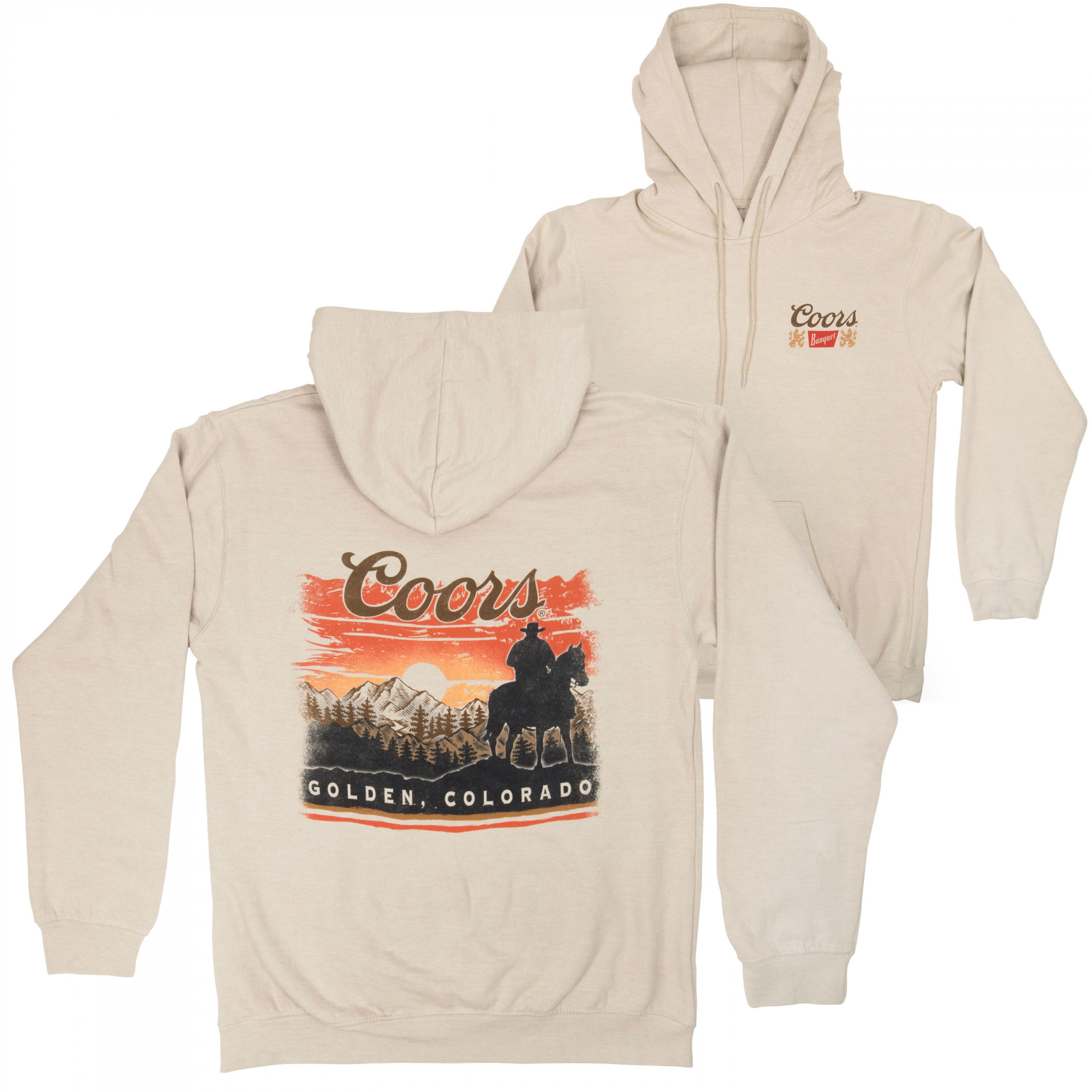 Coors Sunset in Golden Colorado Print Sand Pull Over Hoodie Medium