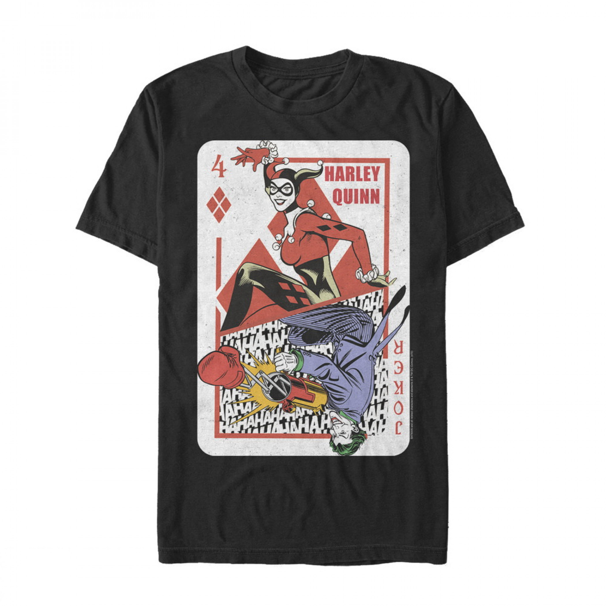 Harley Quinn and Joker Playing Card Black T-Shirt